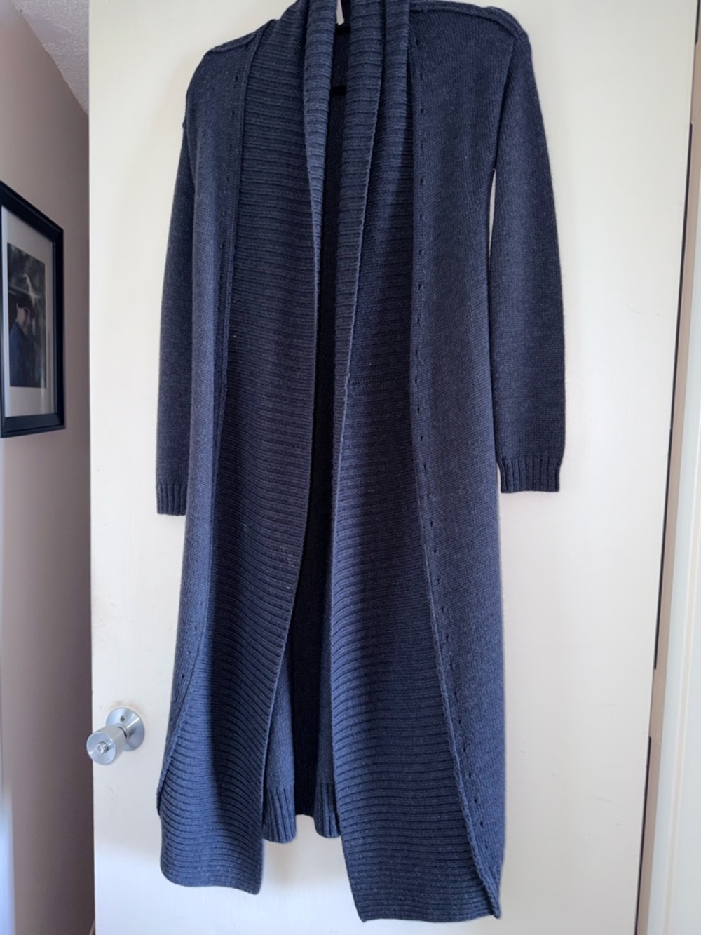 Long Open-Front Knit Cardigan - Blue